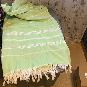 Green Striped Tasseled Throw Blanket